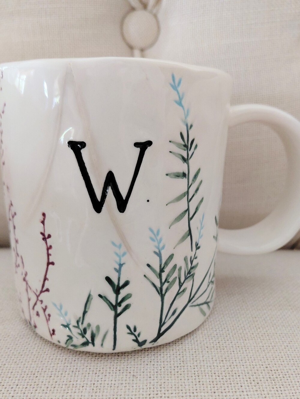 Anthropologie W Dagny Botanical Monogram 12oz Mug